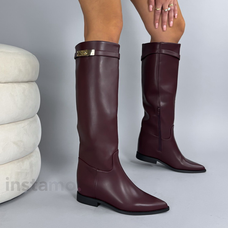 Vínové vysoké kozačky na platformě-324196-34