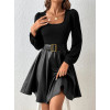 Černé  šaty s koženkovou sukní