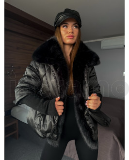 Luxusní černá bunda s kožešinou