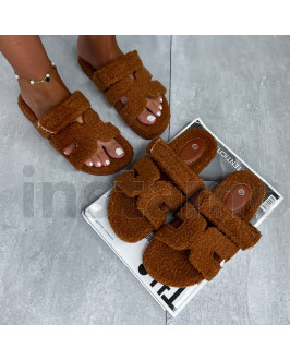 Camelové  teddy pantofle