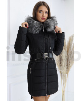 Černý zimní kabát s kapucí