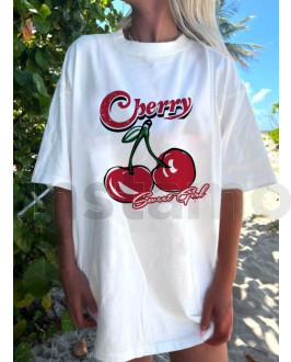 Bílé tričko  oversize CHERRY