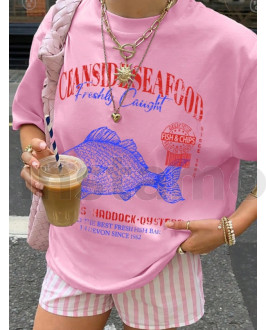 Růžové oversize tričko s potiskem