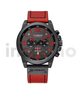 Pánské hodinky s koženým řemínkem červené