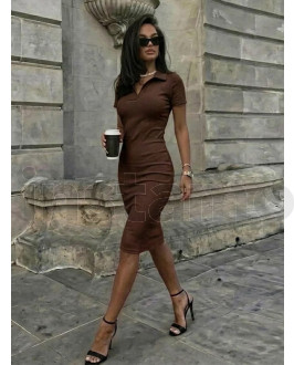 Čokoládově hnědé elastické šaty s límečkem