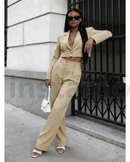 Béžový kalhotový komplet