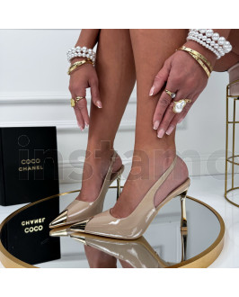 Béžové lodičky se zlatou špičkou