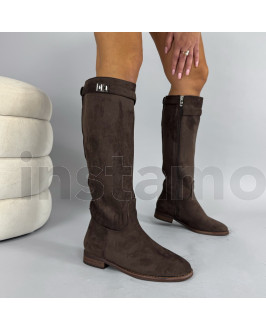 Tmavě hnědé semišové vysoké kozačky