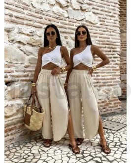 Béžové saténové kalhoty