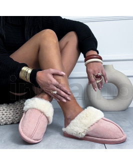 Růžové pantofle s béžovou kožešinkou