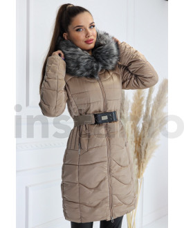 Béžový zimní kabát s kapucí