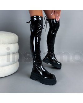 Černé lakované vysoké kozačky
