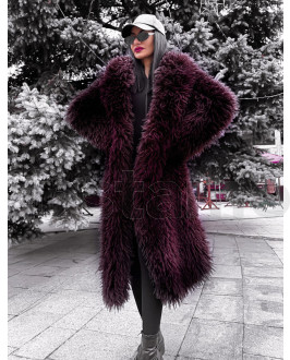 Vínový dlouhý kožešinový kabát