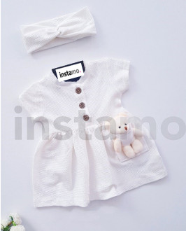 Bílé letní šaty s medvídkem a čelenkou