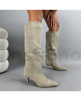 Béžové semišové vysoké kozačky