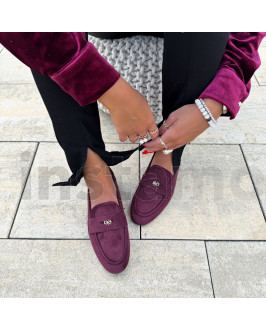 Vínové semišové mokasíny