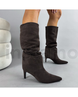 Tmavě hnědé  semišové vysoké kozačky