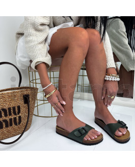 Tmavě zelené korkové pantofle