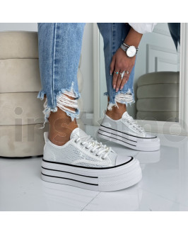 Bílé flitrované tenisky na platformě