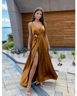 Hnědé  dlouhé saténové šaty