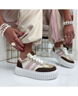 Bílo-hnědé krajkované tenisky