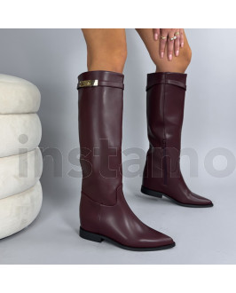 Vínové vysoké kozačky na platformě