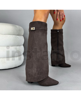 Tmavě hnědé semišové vysoké kozačky 