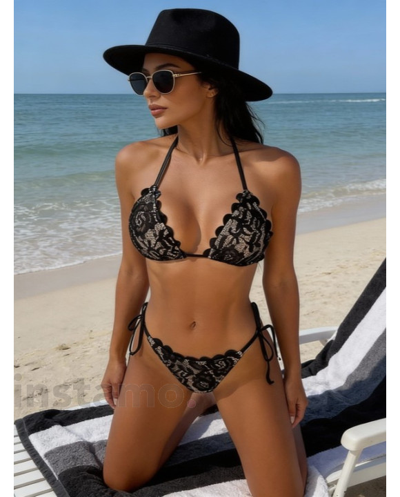 Černé krajkované dvoudílné plavky-325488-20