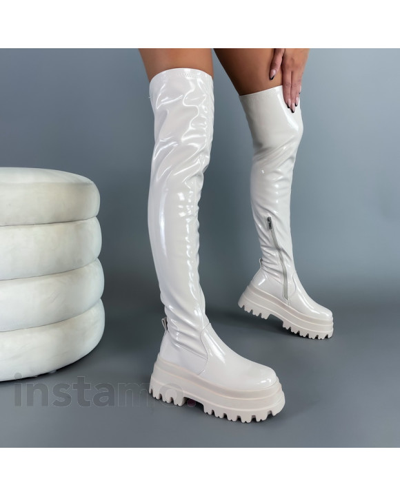 Béžové lesklé vysoké kozačky-294233-20