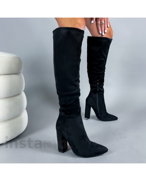 Černé semišové vysoké kozačky-313342-20