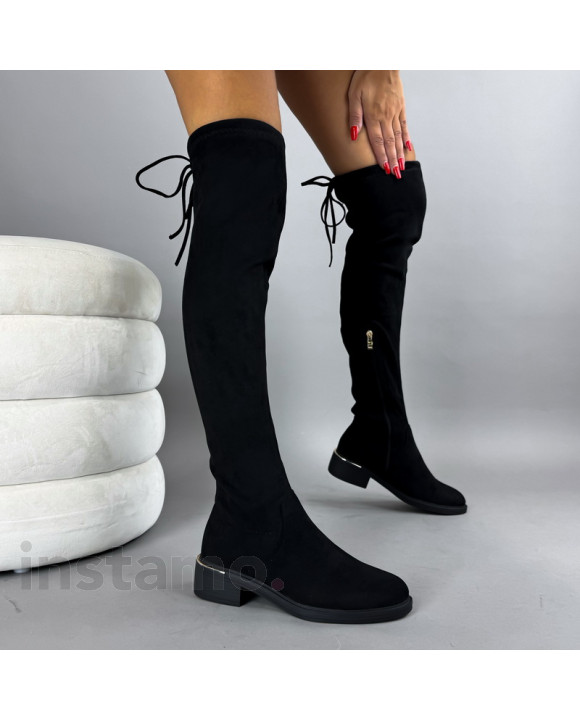 Černé semišové vysoké kozačky-322194-20