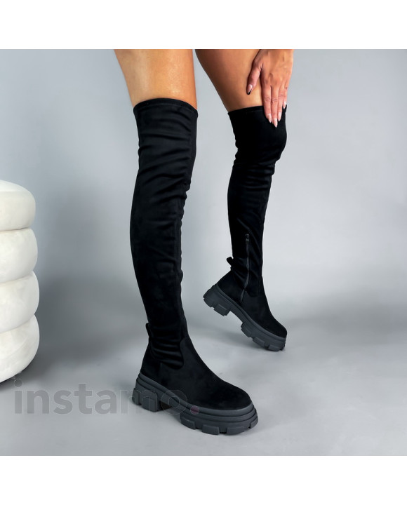 Černé semišové vysoké kozačky-294454-20