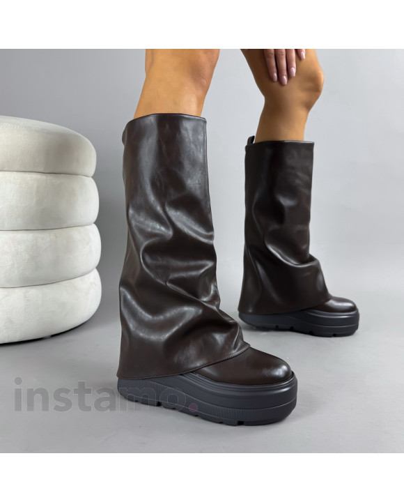 Hnědé vysoké kozačky na platformě-323025-20