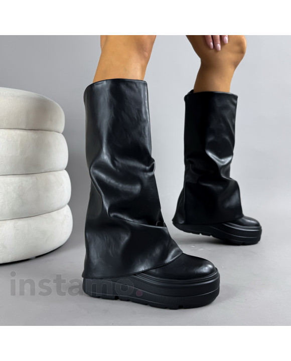 Černé vysoké kozačky na platformě-323017-20