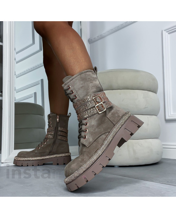 Tmavě béžové polokozačky s kamínky-310549-20
