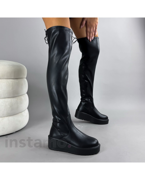Černé vysoké kozačky na platformě-322989-20