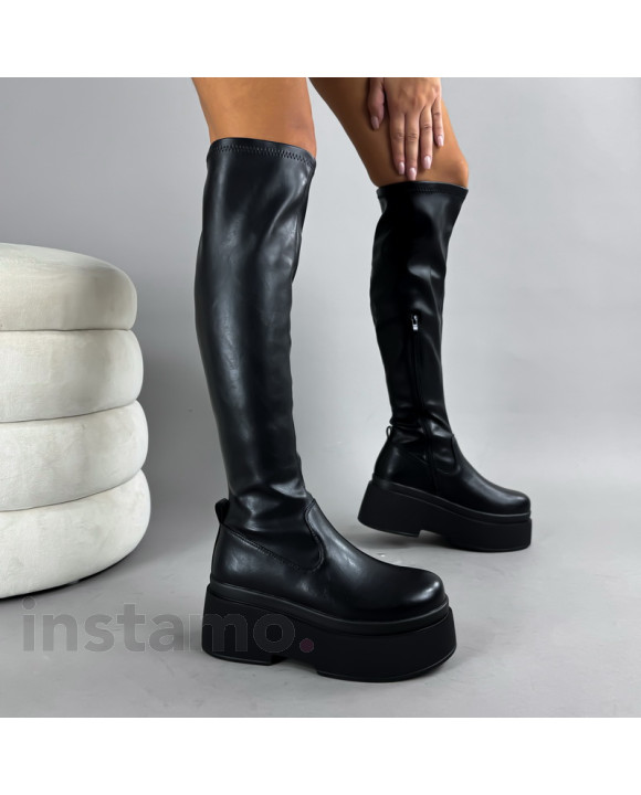 Černé vysoké kozačky na platformě-322982-20