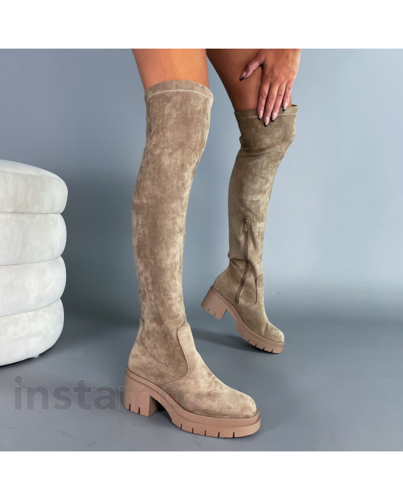 Světle hnědé semišové vysoké kozačky-293974-20