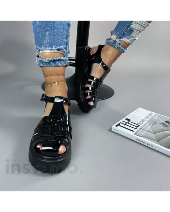 Černé lakované sandále-305602-20