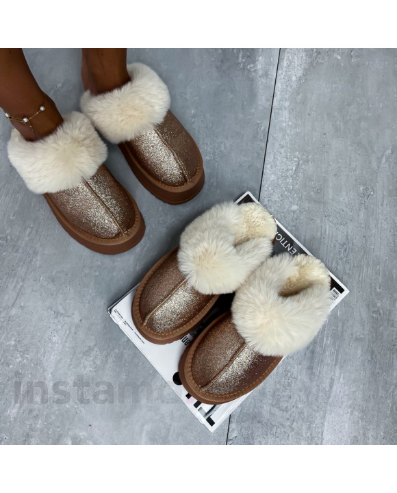 Champagne kožešinové pantofle-310086-20