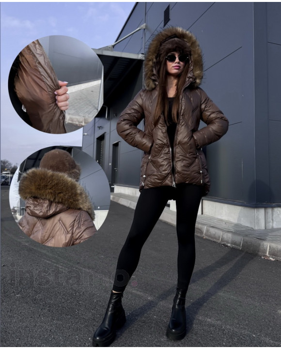 Hnědá bunda s kožešinou-313419-20