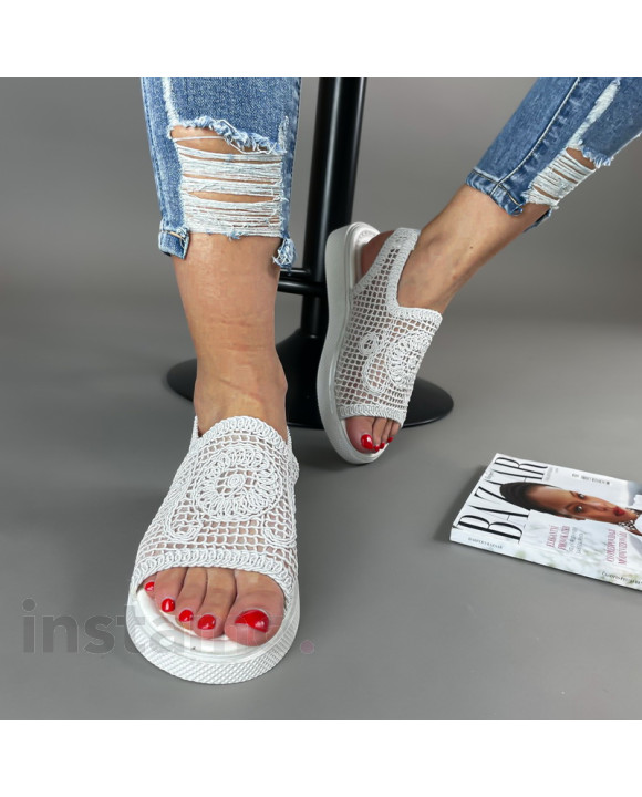 Bílé háčkované sandále-303506-20