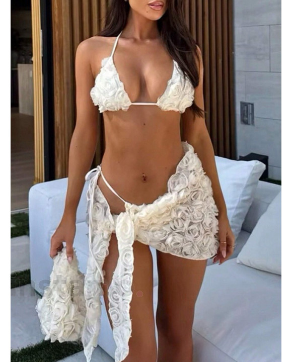 Bílý trojdílný plavkový set-320937-20