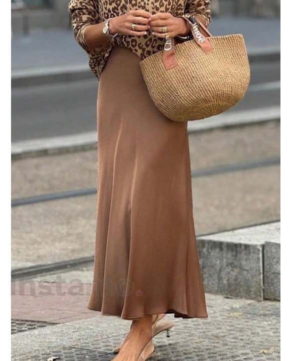 Hnědá saténová sukně-309889-20