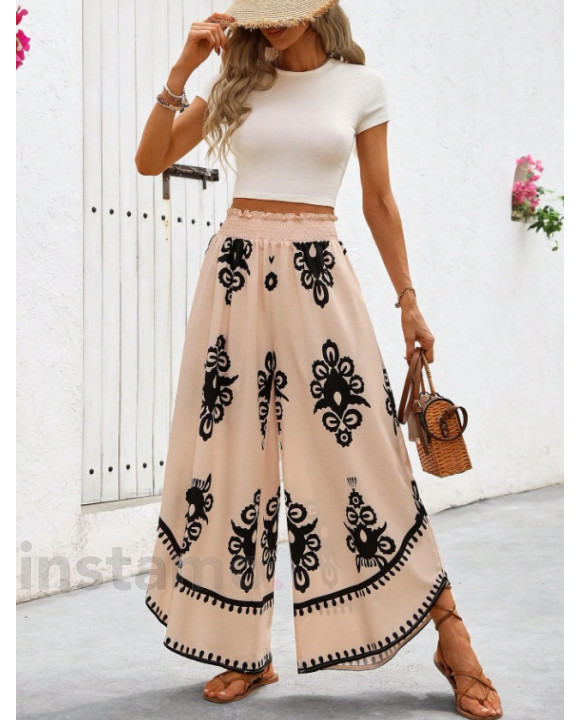 Béžové široké kalhoty se vzorem-304782-20