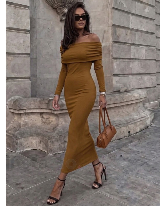 Hnědé elastické šaty-329531-20