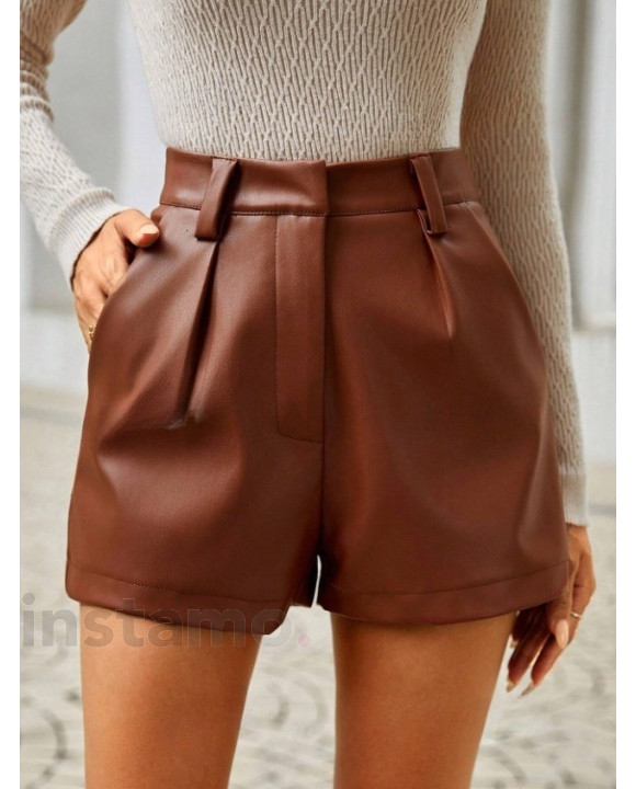Hnědé koženkové kraťasy-312133-20