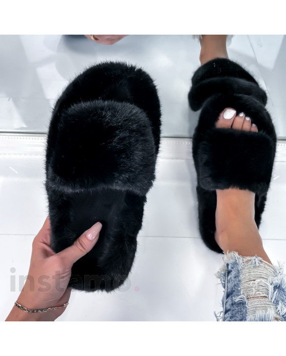 Černé kožešinové pantofle-294982-20