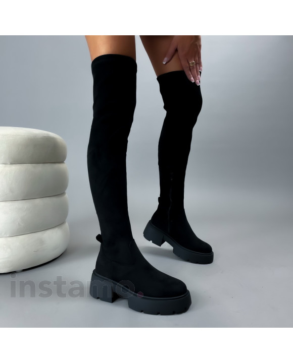 Černé semišové vysoké kozačky-308600-20