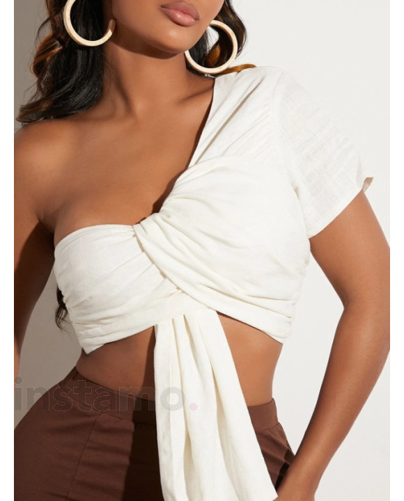 Lněný bílý top-306358-20